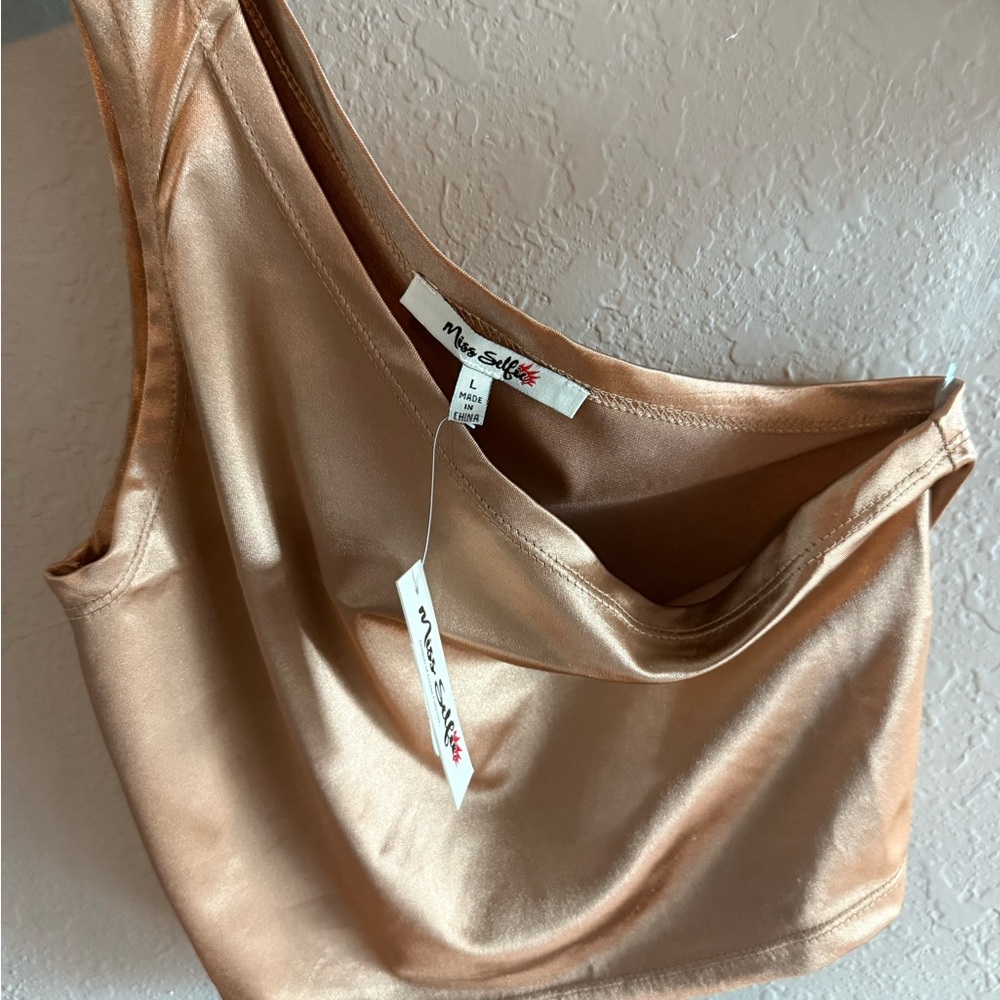 Miss Selfie Bronze/gold satin half arm crop top #glamour Top